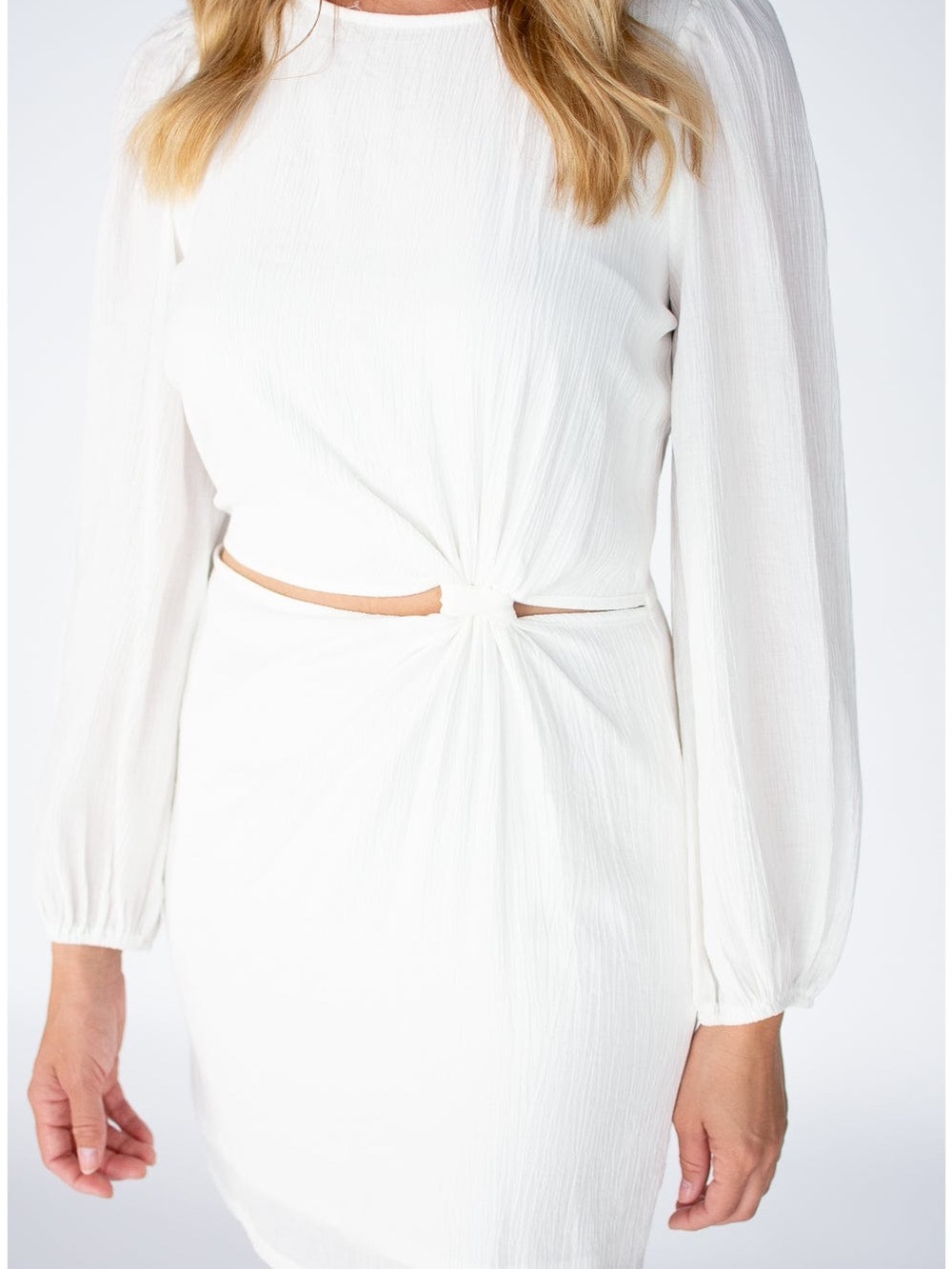Lucy Paris Cream Textured Round-Neck Dress